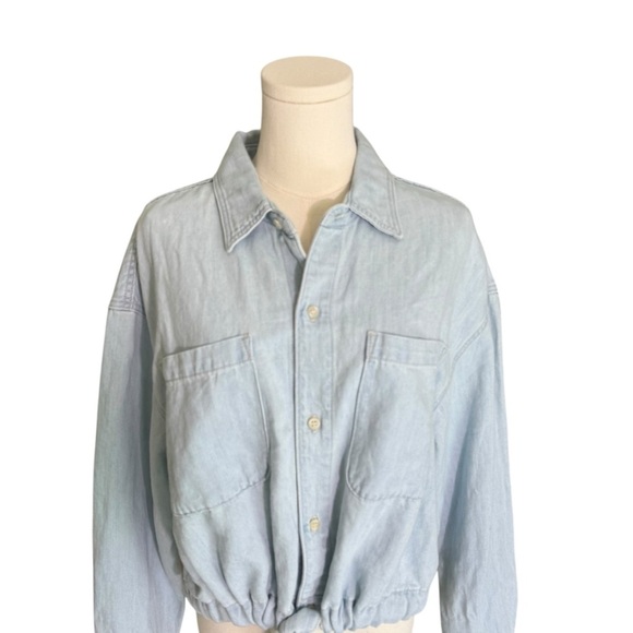 Mother x Anthropologie - Tied Up In Knots Blouse Blue Denim Shirt Sz M - Picture 5 of 11